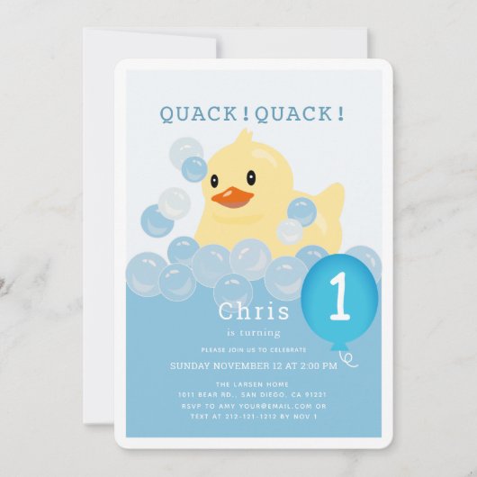Rubber Ducky Blue Boy 1e verjaardag Kaart (Voorkant)