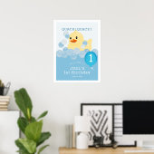Rubber Ducky Blue Boy 1e Verjaardag Welkom Poster (Thuiskantoor)