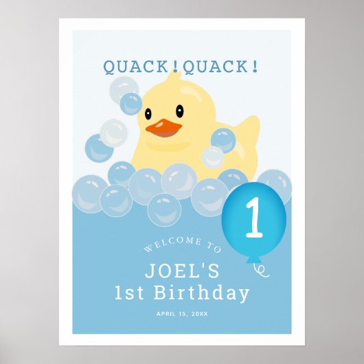 Rubber Ducky Blue Boy 1e Verjaardag Welkom Poster (Voorkant)