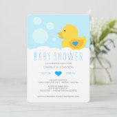 Rubber Ducky Blue Boy Baby shower Invitation Kaart (Staand voorkant)