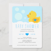 Rubber Ducky Blue Boy Baby shower Invitation Kaart (Voorkant)