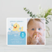 Rubber Ducky Blue Boy Foto 1e verjaardag Kaart (Staand voorkant)