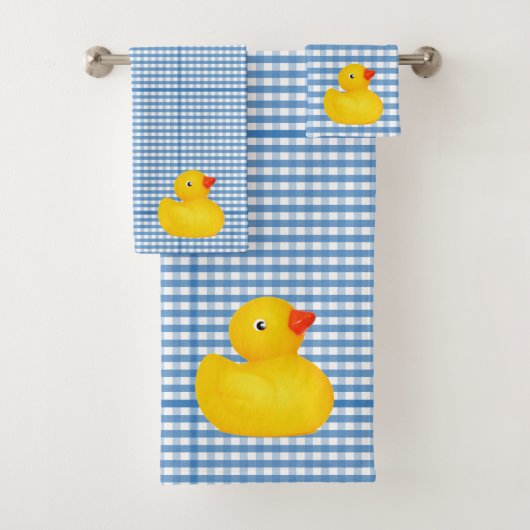 Rubber Ducky Blue Gingham Bathroom Bad Handdoek (Insitu)
