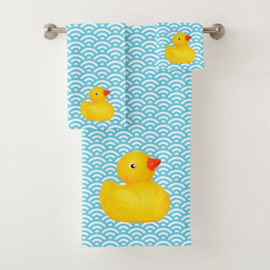 Rubber Ducky Blue Waves Bathroom Towel set Bad Handdoek (Insitu)