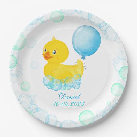 Rubber Ducky Boy First Birthday Paper Bord (Voorkant)