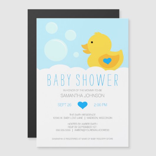 Rubber Ducky Bubble Bath Boy Baby shower Magnetische Uitnodiging (Voorkant / Achterkant)