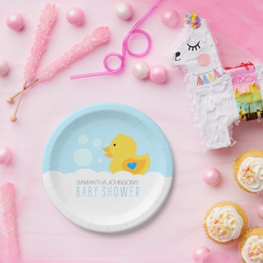 Rubber Ducky Bubble Bath Boy Baby shower Papieren Bordje (Feest)