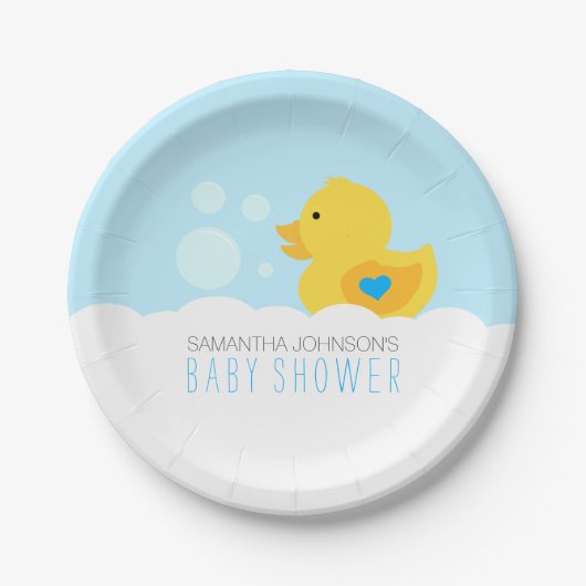 Rubber Ducky Bubble Bath Boy Baby shower Papieren Bordje (Voorkant)