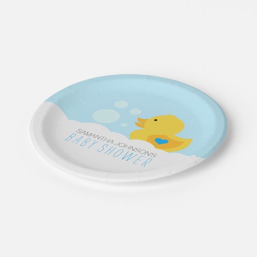 Rubber Ducky Bubble Bath Boy Baby shower Papieren Bordje (Gekanteld)