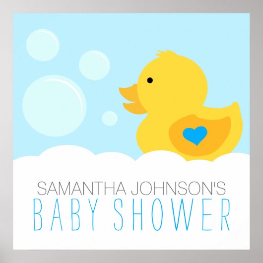 Rubber Ducky Bubble Bath Boy Baby shower Poster (Voorkant)
