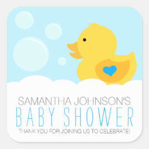 Rubber Ducky Bubble Bath Boy Baby shower Vierkante Sticker