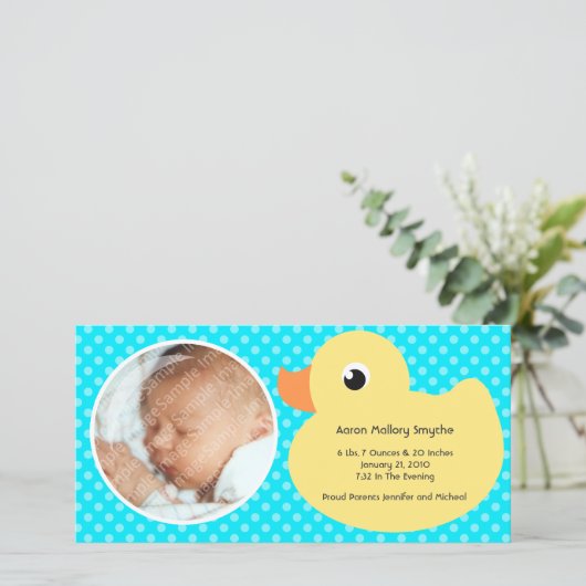 Rubber Ducky Bubble Lijst Nieuwe Baby Fotokaarten Aankondiging (Staand voorkant)