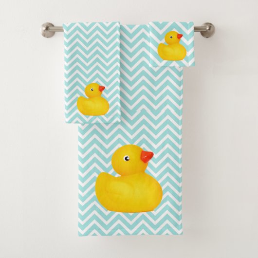 Rubber Ducky Duck Ducks Chevron Bathroom Bad Handdoek (Insitu)