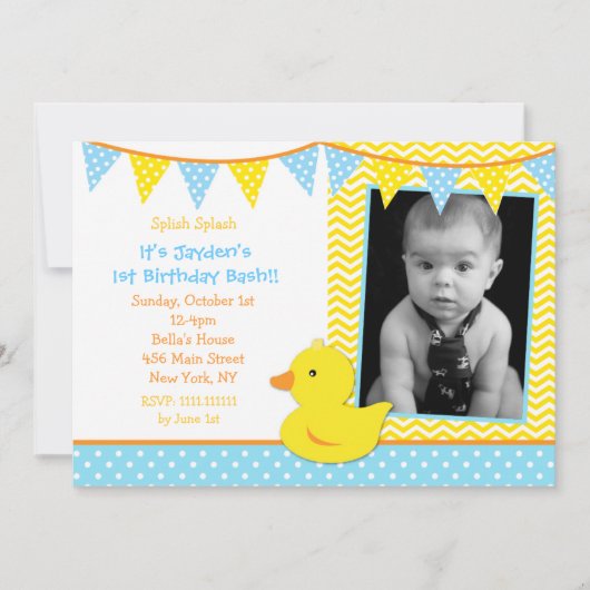 Rubber Ducky Duck Foto Birthday Party Invitations Kaart (Voorkant)