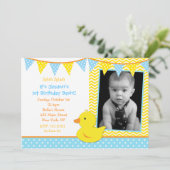 Rubber Ducky Duck Foto Birthday Party Invitations Kaart (Staand voorkant)