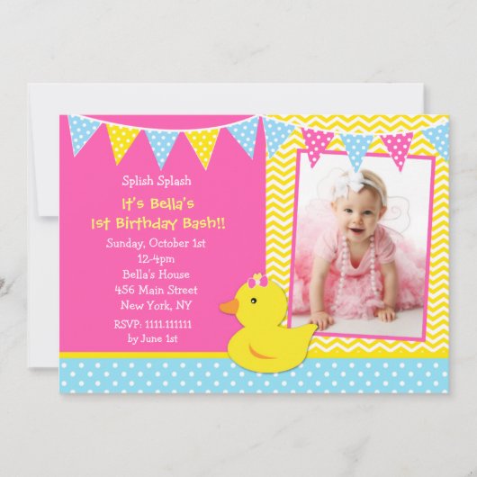 Rubber Ducky Duck Foto Birthday Party Invitations Kaart (Voorkant)