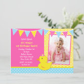 Rubber Ducky Duck Foto Birthday Party Invitations Kaart (Staand voorkant)
