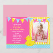 Rubber Ducky Duck Foto Birthday Party Invitations Kaart (Voorkant / Achterkant)