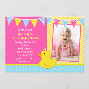 Rubber Ducky Duck Foto Birthday Party Invitations Kaart
