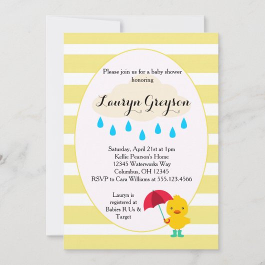 Rubber Ducky Duck Geel Baby shower Uitnodiging (Voorkant)