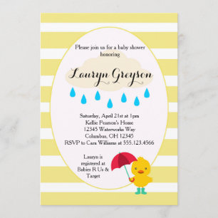Rubber Ducky Duck Geel Baby shower Uitnodiging