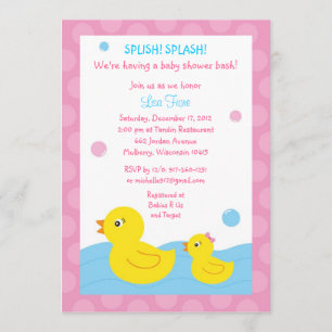 Rubber Ducky Duck Girl Baby Shower Invitaties Kaart