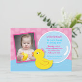 Rubber Ducky Duck Girl Foto Birthday Invitations Kaart (Staand voorkant)