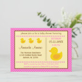 Rubber Ducky Girl Baby shower Invitation Kaart (Staand voorkant)