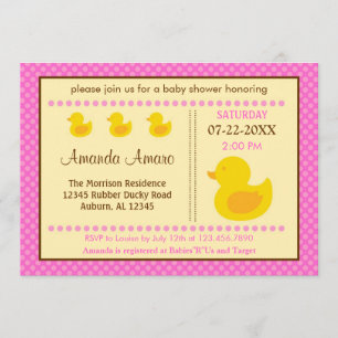 Rubber Ducky Girl Baby shower Invitation Kaart