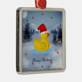 Rubber Ducky in zijn kersthoed Metalen Ornament (Rechts)