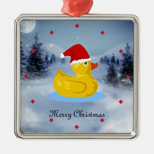 Rubber Ducky in zijn kersthoed Metalen Ornament (Voorkant)