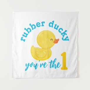 Rubber Ducky Je bent de Een 1e Verjaardag Achtergr Wandkleed