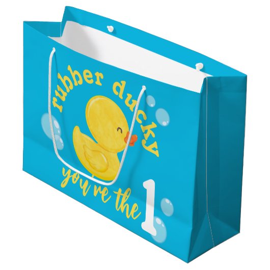 Rubber Ducky Je bent de Een 1e Verjaardag Groot Cadeauzakje (Voorkant Gekanteld)