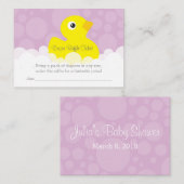 Rubber Ducky Luier Raffle Ticket - Lila Informatiekaartje (Voorkant / Achterkant)