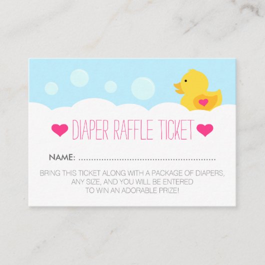 Rubber Ducky Meisje Baby shower Luier Raffle Ticke Informatiekaartje (Voorkant)