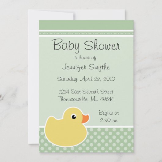 Rubber Ducky Mint Baby Shower Invitations Kaart (Voorkant)