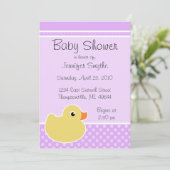 Rubber Ducky Paarse Baby Shower Invitaties Kaart (Staand voorkant)
