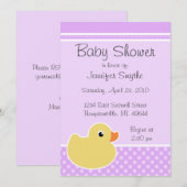 Rubber Ducky Paarse Baby Shower Invitaties Kaart (Voorkant / Achterkant)