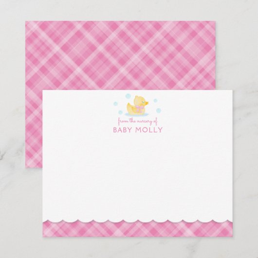 Rubber Ducky Preppy Roze Plaid Baby Note Kaart Notitiekaartje (Voorkant / Achterkant)