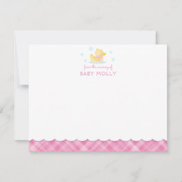 Rubber Ducky Preppy Roze Plaid Baby Note Kaart Notitiekaartje