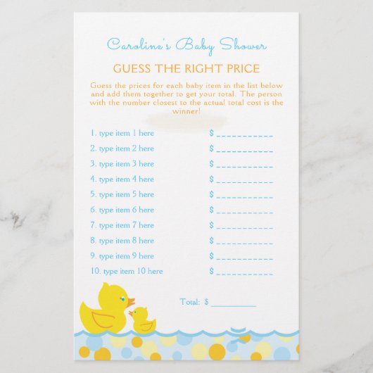 Rubber Ducky Raad Prijsspel Baby shower (Voorkant)