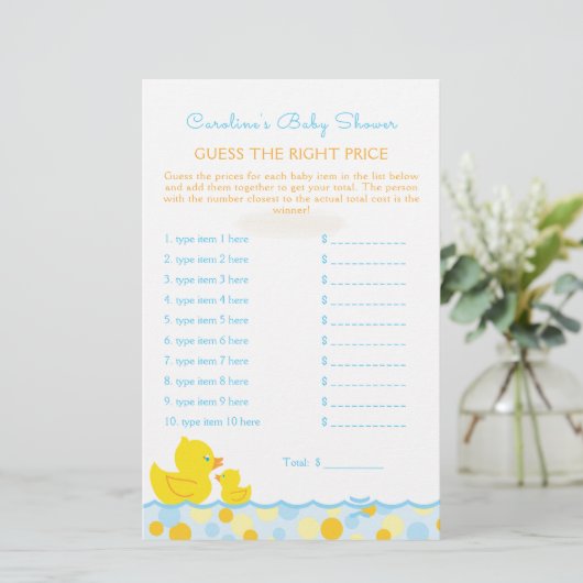 Rubber Ducky Raad Prijsspel Baby shower (Staand voorkant)