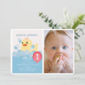 Rubber Ducky Roze Meisje Foto 1e verjaardag Kaart (Staand voorkant)