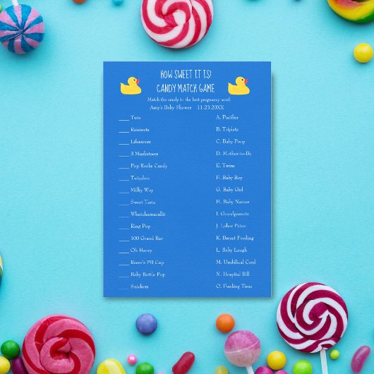 Rubber Ducky Snoep Match Game Baby Shower Kaart