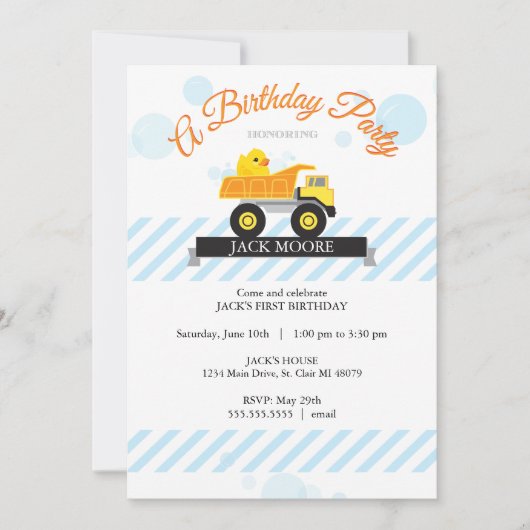 Rubber Ducky Truck Birthday Invitation Kaart (Voorkant)