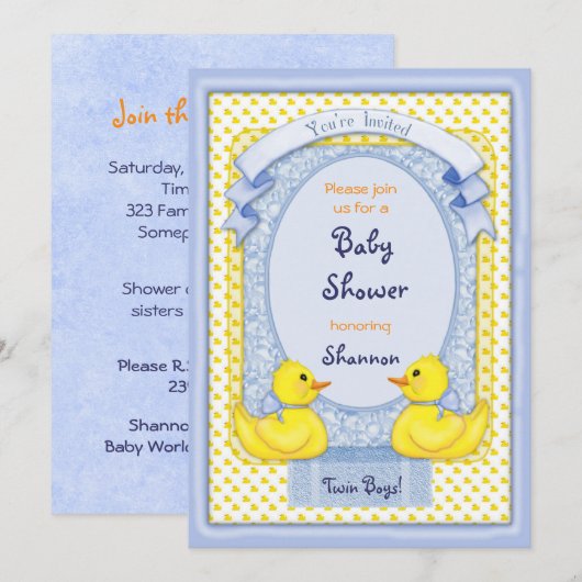 Rubber Ducky Twin Boys Douche Uitnodiging (Voorkant / Achterkant)