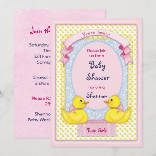 Rubber Ducky Twin Girls Douche Uitnodiging (Voorkant / Achterkant)
