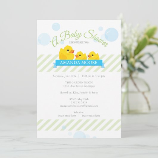 Rubber Ducky | Uitnodiging uit Baby shower met twe (Staand voorkant)