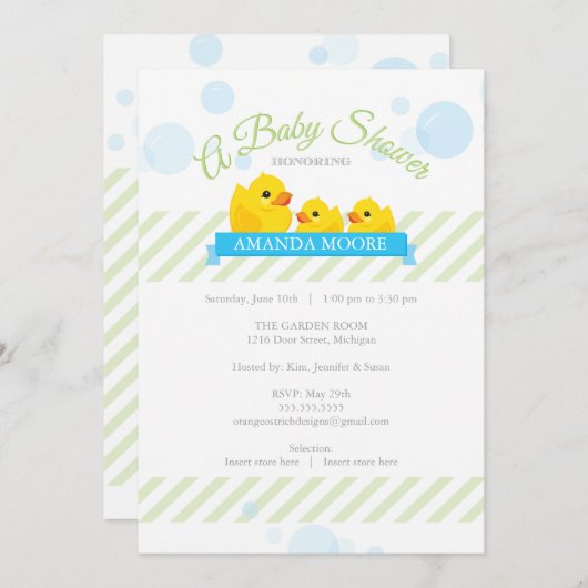 Rubber Ducky | Uitnodiging uit Baby shower met twe (Voorkant / Achterkant)