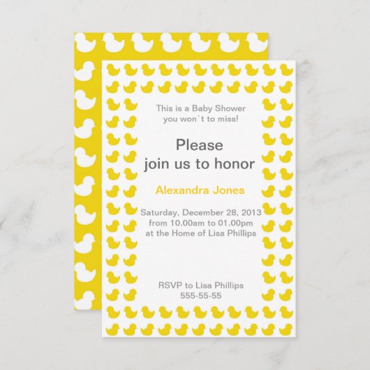 Rubber Ducky-uitnodiging voor Baby shower geel Kaart (Voorkant / Achterkant)